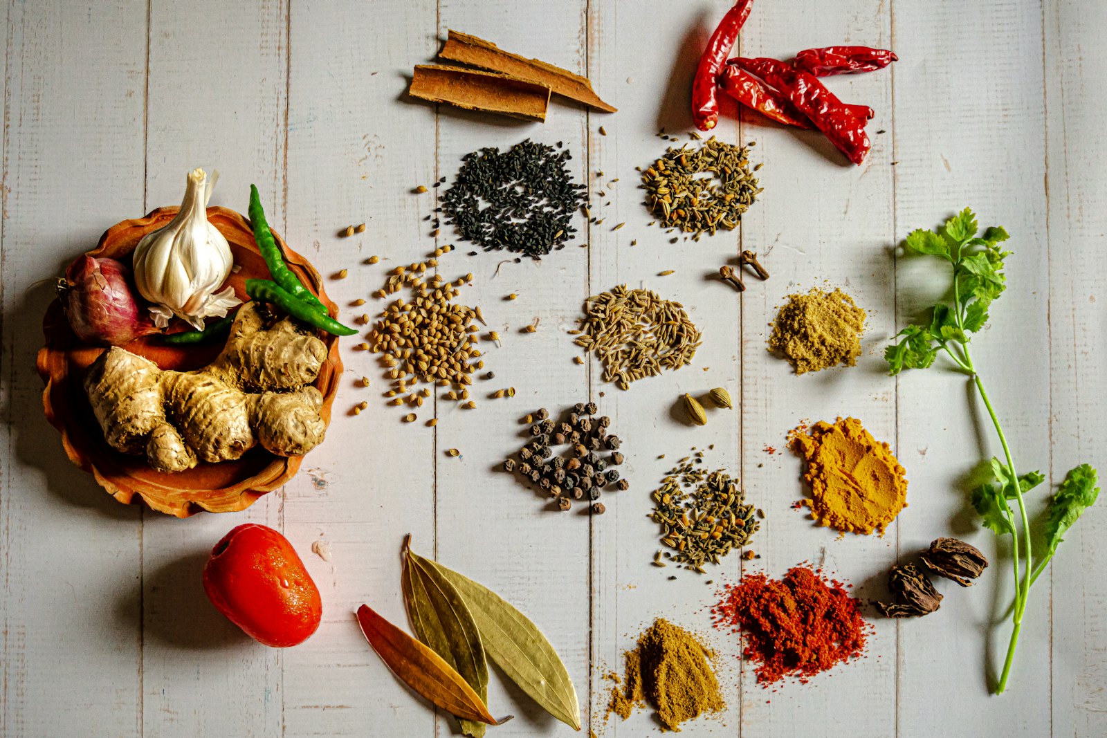 Colorful spices and seasonings in bowls